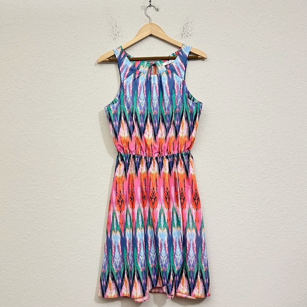 ATHLETA Martinique Dress Colorful Ikat Sleeveless Tasseled Hippie Summer